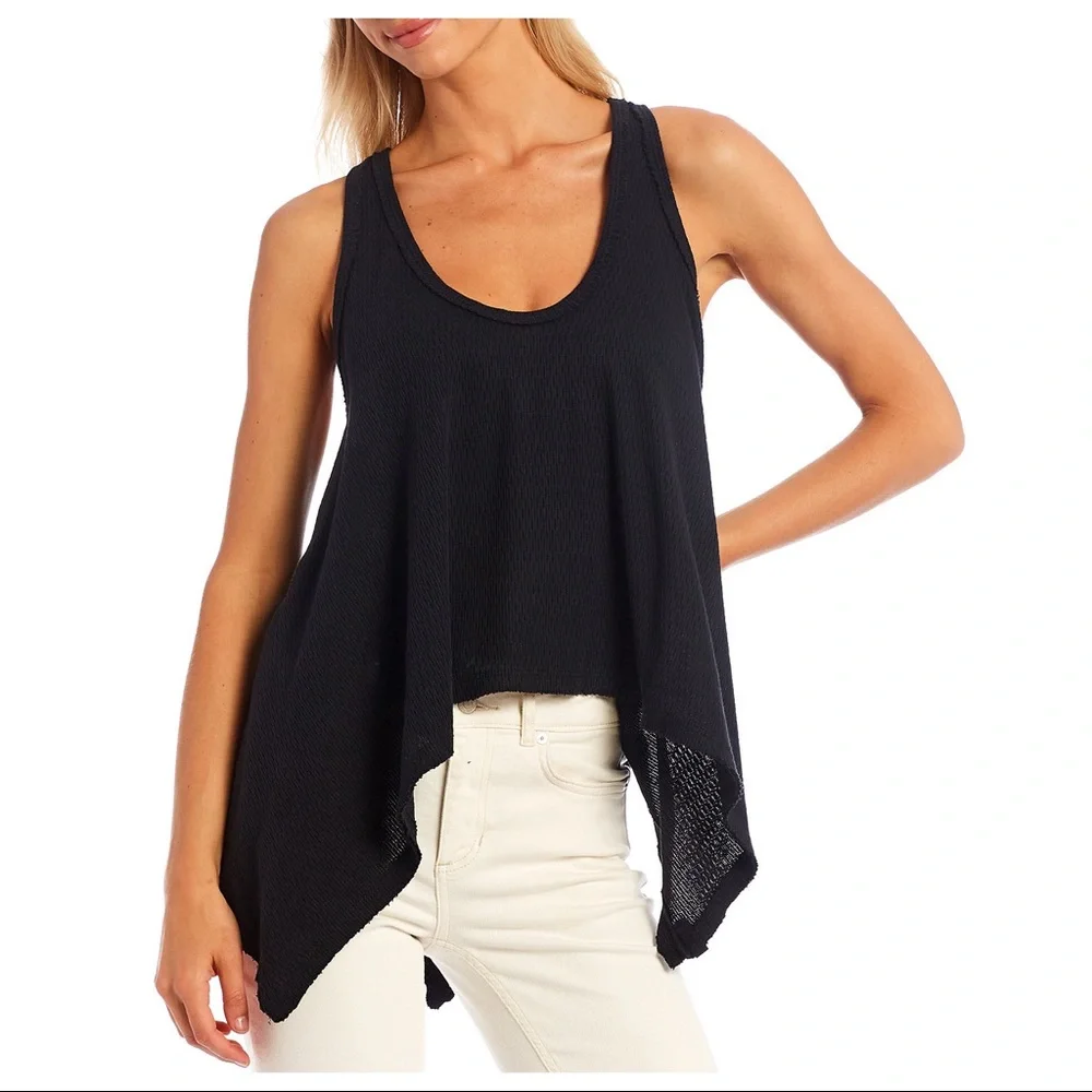 FREE PEOPLE BOHO FLOWY TOP BOHEMIAN TUNIC TANK SLEEVELESS BLACK KNIT TEE A3C - Picture 12 of 15